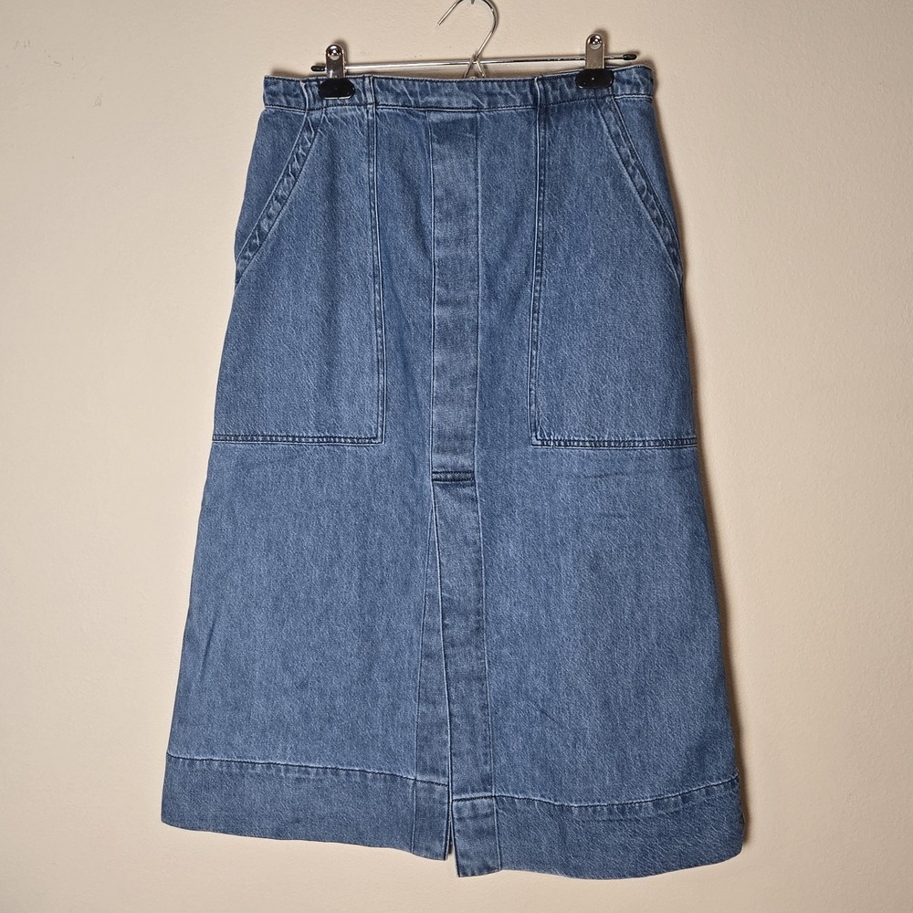 Banana Republic Denim Front Slit Midi Skirt Womens 14 Pouch Pockets Modest